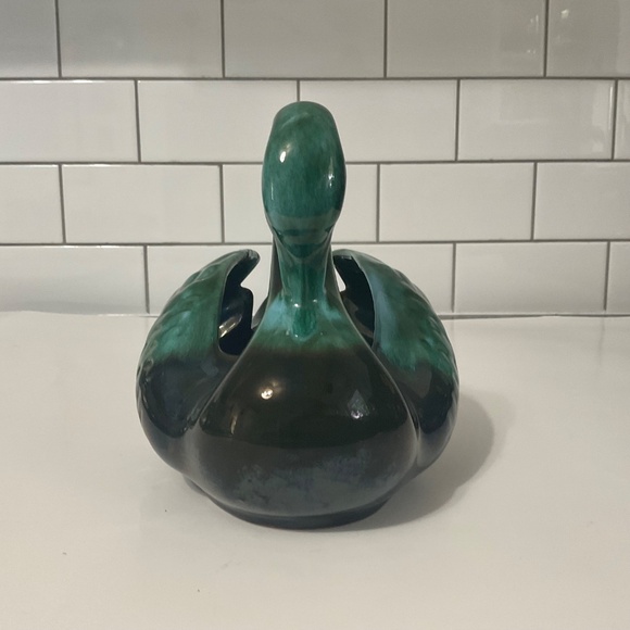VTG Blue Mountain Pottery Swan Planter Drip Glaze Blue Green Black - Picture 3 of 7